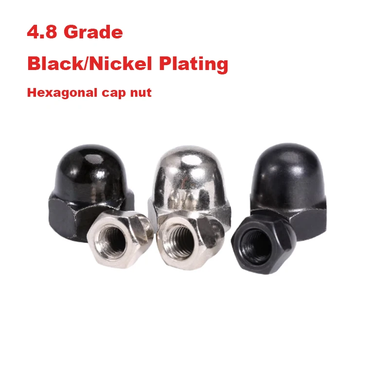 Nickel Plated Black Cap Nut Decorative Ball Head Screw Cap Thread Hexagon Domed Cap Hex Nuts M3 M4 M5 M6 M8 M10 M12 GB923