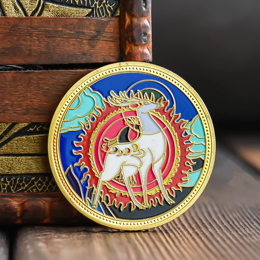The Flying Nine-colored Deer in Dunhuang, Gansu Province Painted Commemorative Coins Tourist Souvenirs of The Mogao Caves