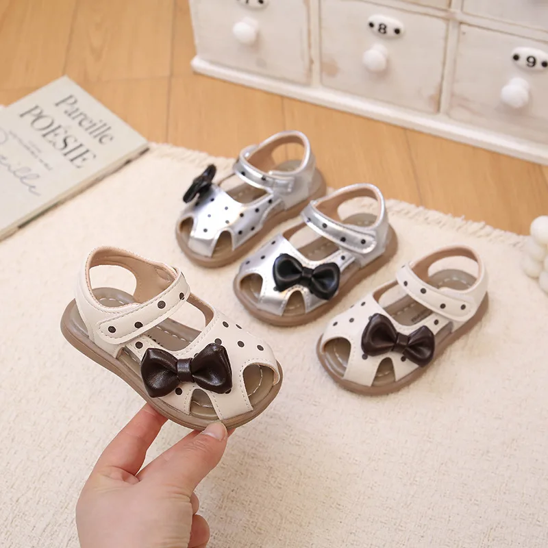 Baby Girl Hollow Closed Toe Sandals Summer New Kids Bow Princess Shoes Baby Soft Sole Toddler Shoes Size 16-26