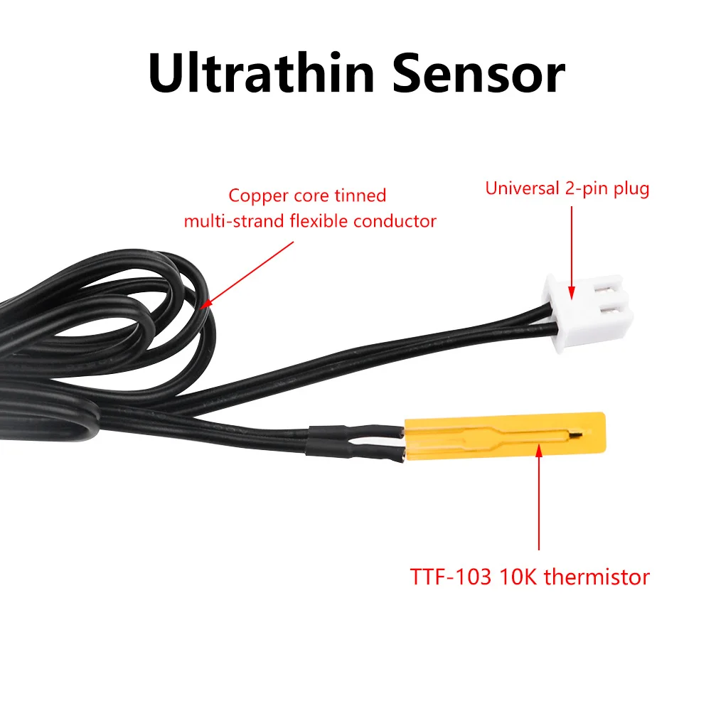 NTC Ultra-Thin Temperature Sensor Thin 10K Film Thermistor Probe Surface Temperature Measuring Head Universal two-pin Plug
