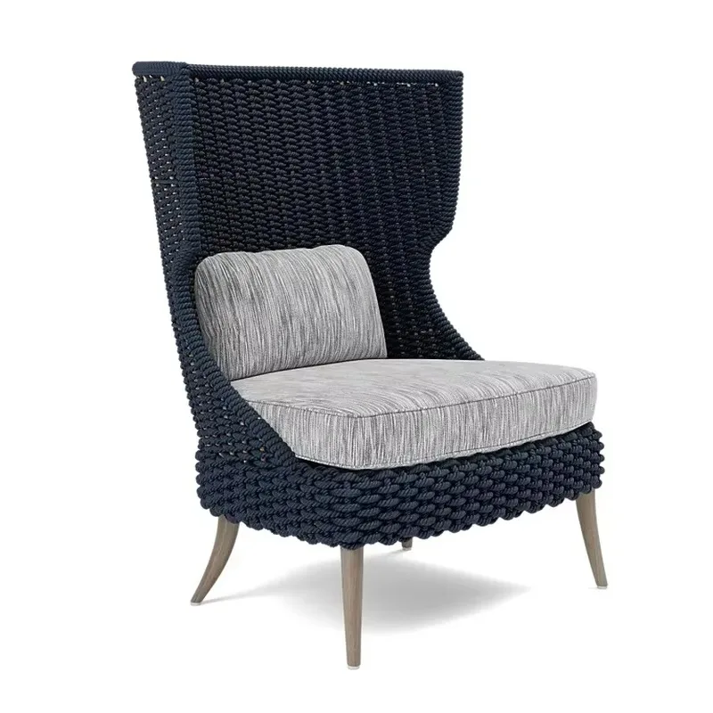 Ultra-comfortable lounge chair with grey plush cushion | Breathable braided backrest and ergonomic support