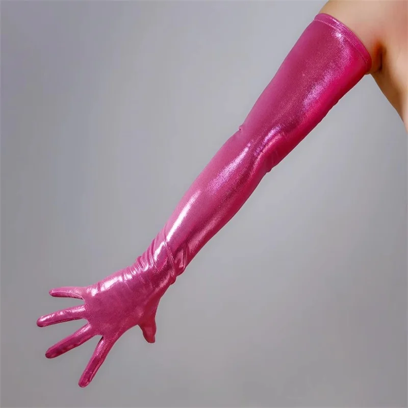 Latex Leather Gloves Ultra-Thin High Elasticity Long 70cm Hot Gold Surface Bright Gold Oil Shiny Gloss Pearl Blue LD01