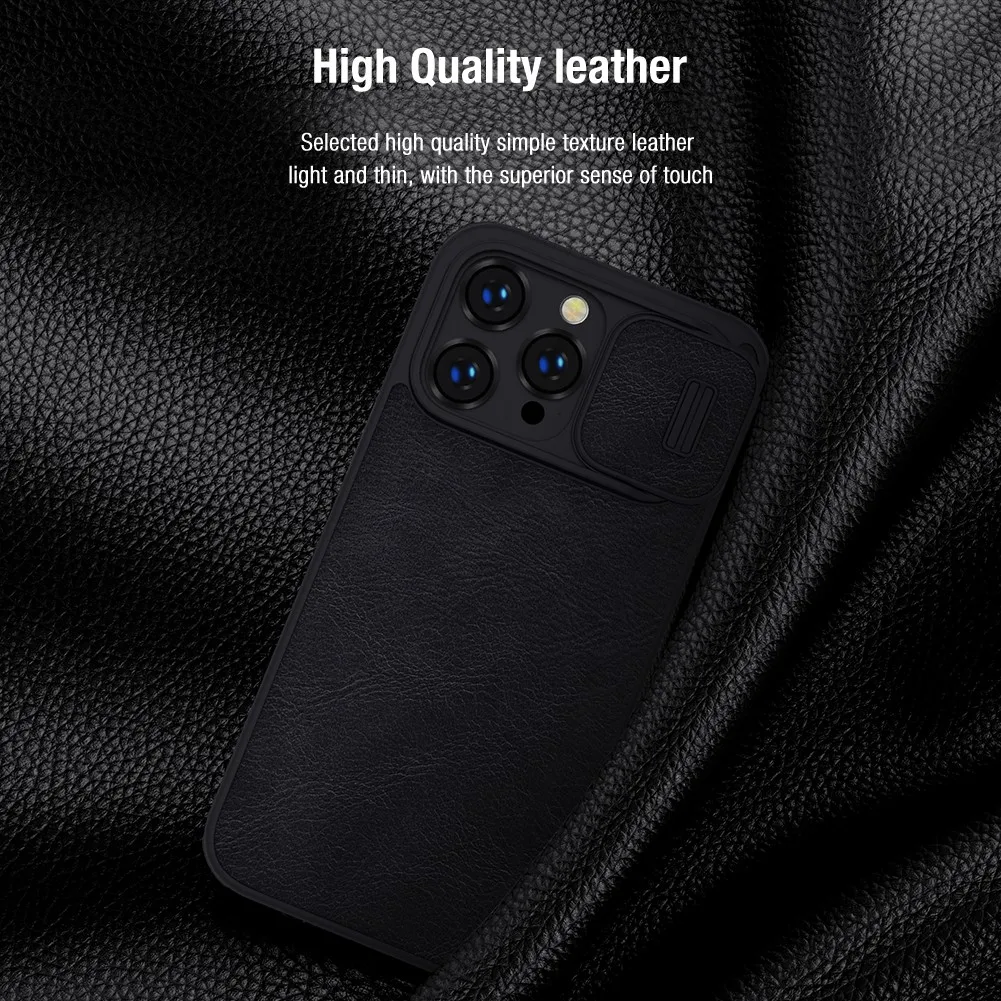 NILLKIN Qin for Apple iPhone 14 Pro Max Plus Case Camshield PU Flip Leather Case Card Slot Back Cover Cases for iPhone 14 Pro 5G