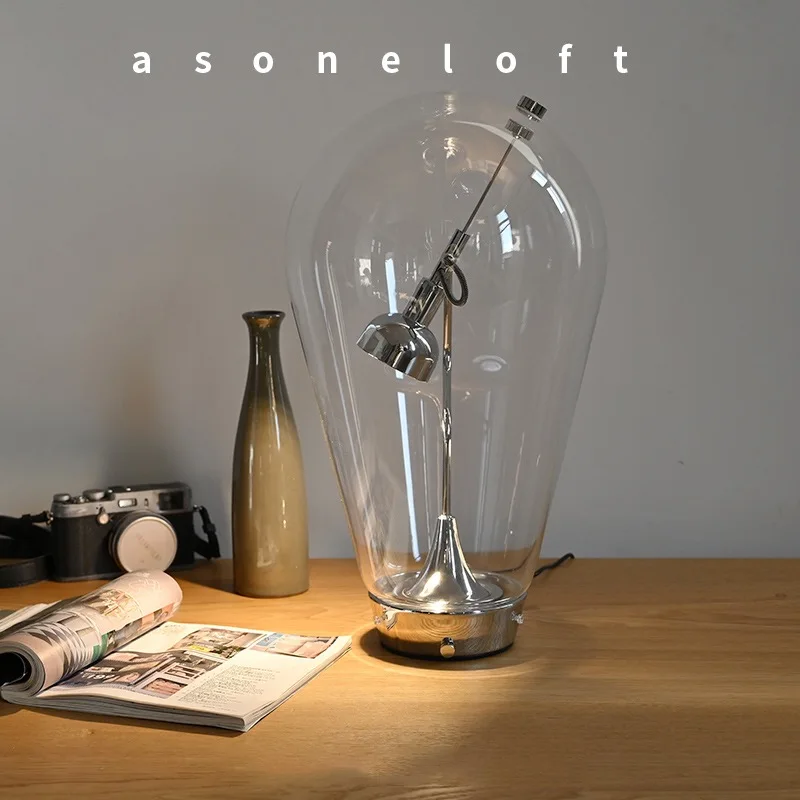 Italian Minimalist Glass Table Lamp Touch‑Control Adjustable Designer Desk Light for Bedroom Bedside Study Office Living Room