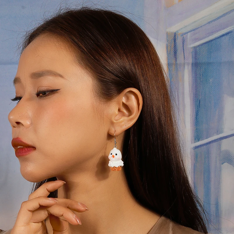 Cartoon Chick Drop Earrings for Women Resin Animal Dangle Earrings Girls Party Jewelry Gifts