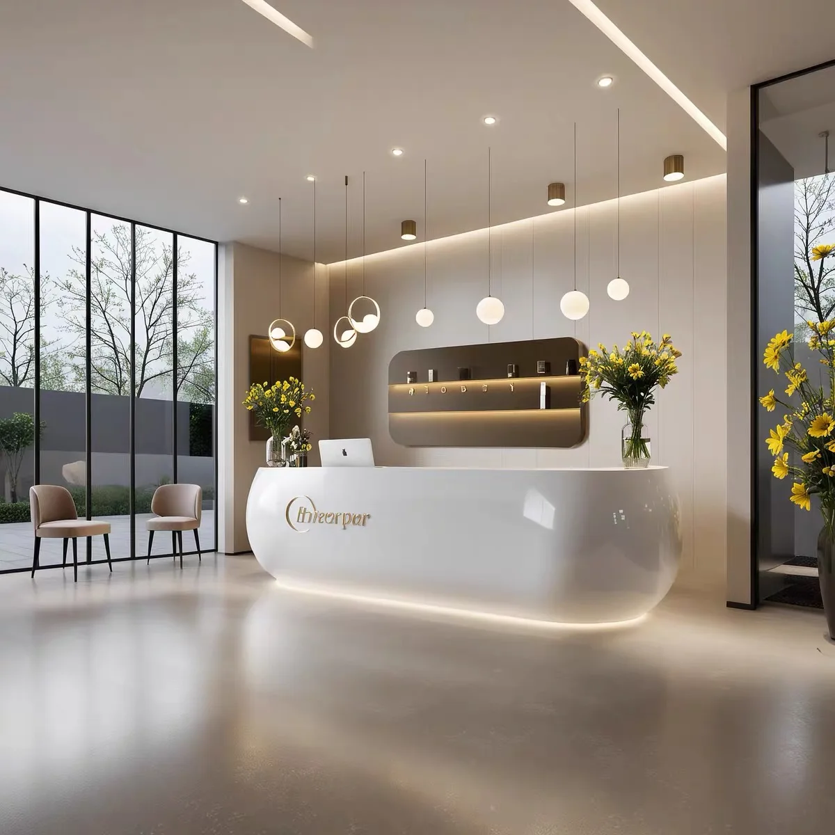 Customized Shaped Cashier Reception Desk Fiberglass Reception Rounded Office Reception Desk