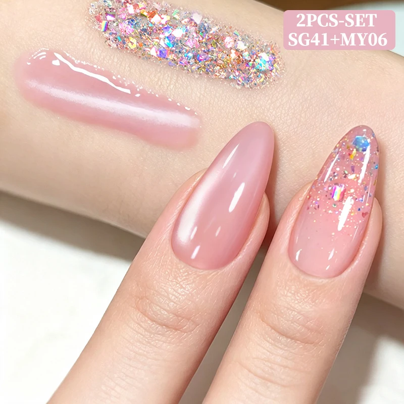 BORN PRETTY 1/2Pcs Sequin Gel Nail Polish Need UV Cured Nail Varnish with Pink Cat Magnetic Gel Sparkly Manicure Supply Salon