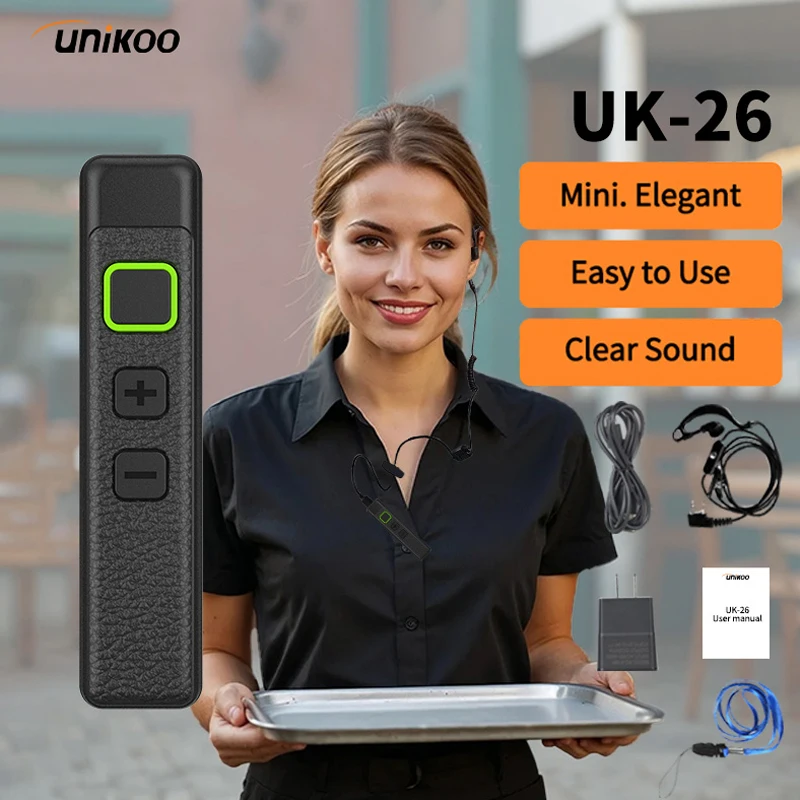 UNIKOO UK26 Walkie Talkies Mini Portable Collar Clip FM  Handsfree Two-way Radio Transceiver with Earphone for Salon Cafe