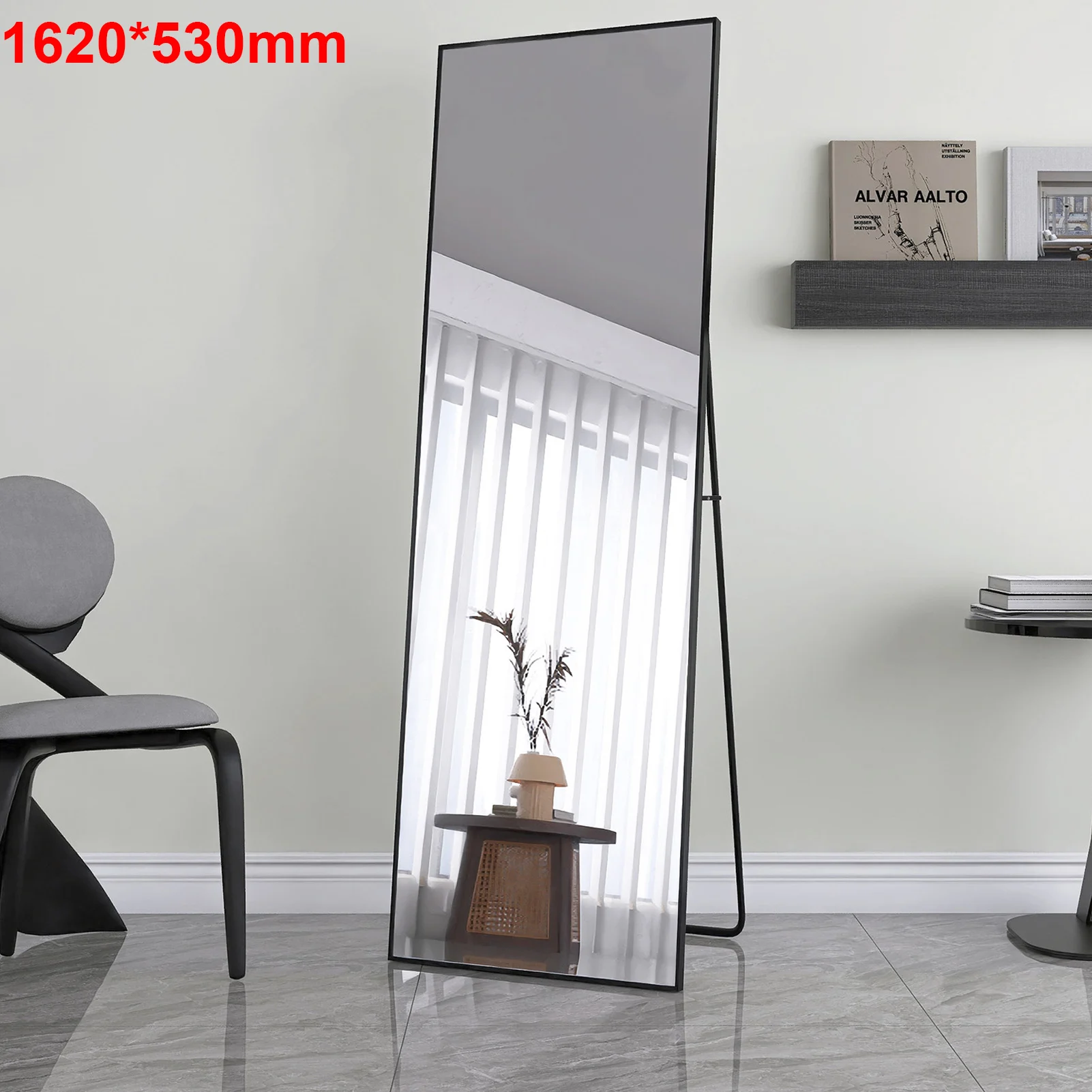 1620x530mm Tempered Glass Full-Length Mirror,Floor Mirror,Hanging Vertical or Tilted Bedroom Mirror,Wall Mirror,Black