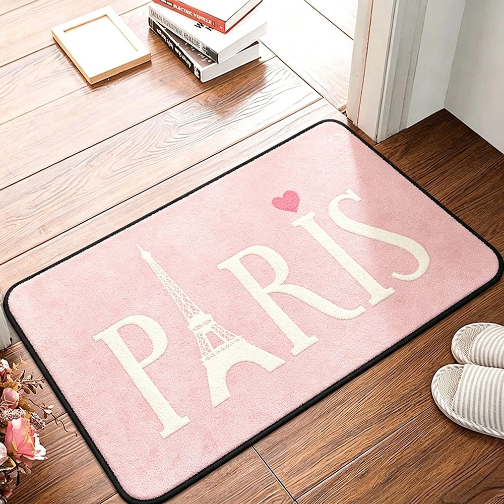 Paris Eiffel Tower Decorative Doormat for Entryway Living Room Bedroom Floor Mat Home Decor Multi Color Romantic Stylish Design