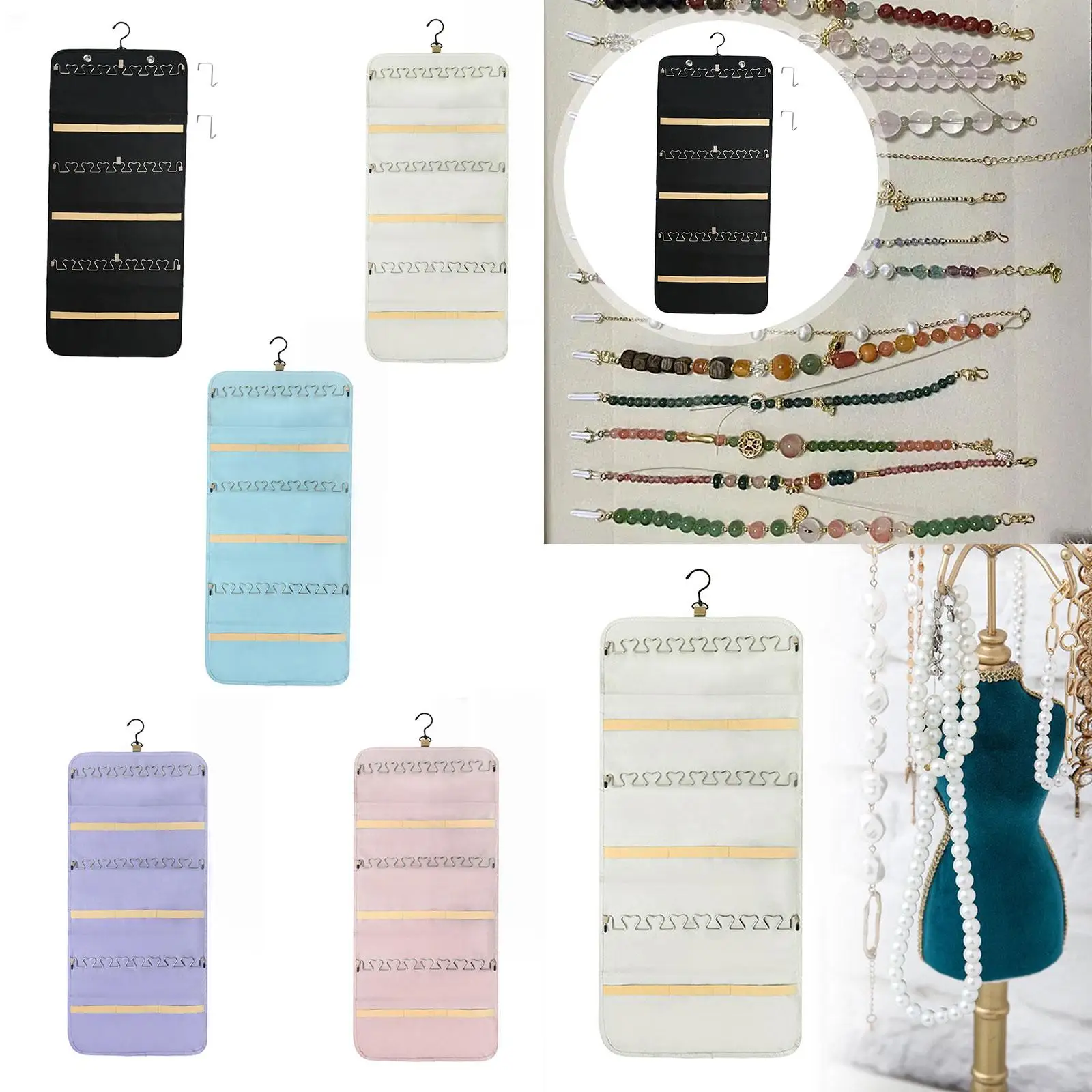 

Double Sided Hanging Jewelry Organizer with Clear Pockets Wall Mount Jewelry Holder for Earrings Bracelets Storage