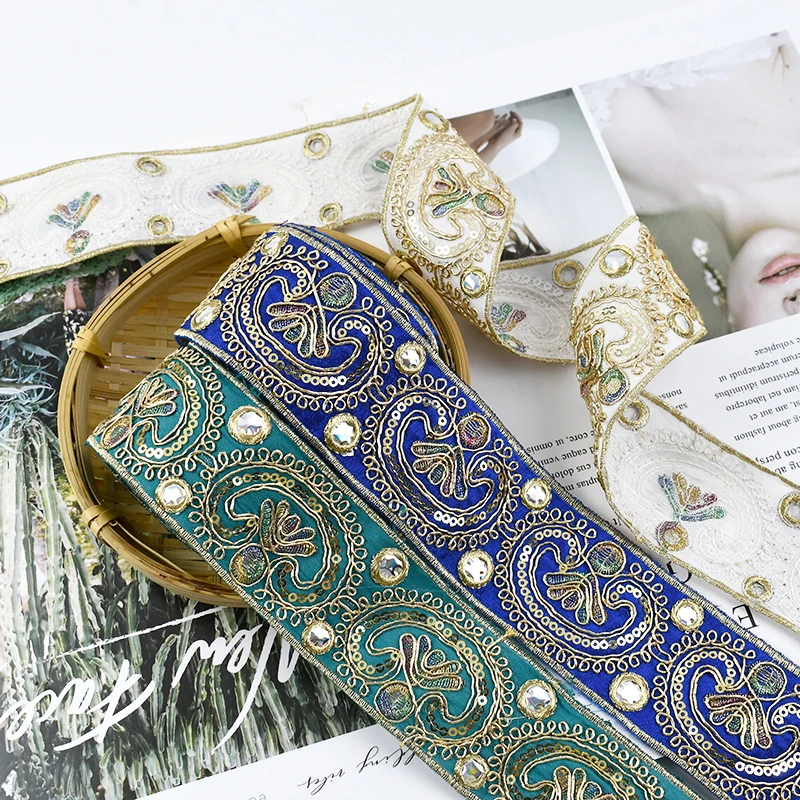 

2-10Yards Embroidery Lace Webbing 5CM Vintage Ribbon Tape Garments Curtain Decorative Trim Headdress Band DIY Crafts Accessories