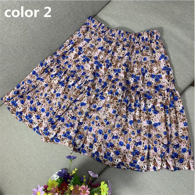 Casual Floral Print Ruffle Skirt Summer 2026 Cotton Mini Beach Skirt Women A-line High Waist Pleated Short skirt vintage clothes