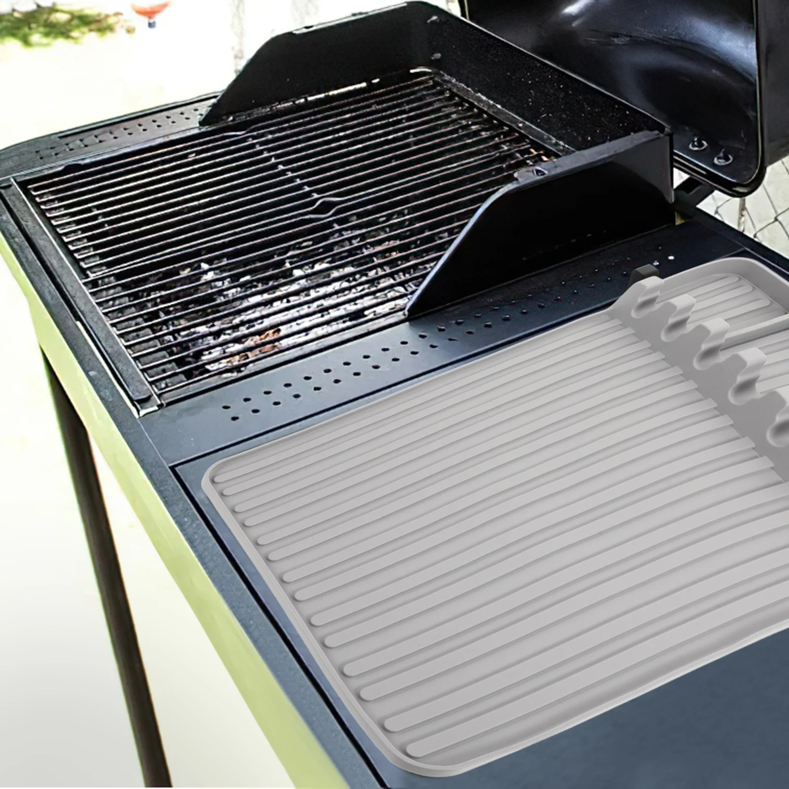 

Silicone Grill Side Shelf Mat Bbq Tool Rest Heat Resistant Non-Slip Multipurpose Kitchen Counter Mat Organizer