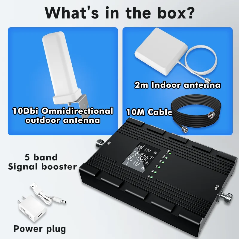 Lintratek 5 Band Cellular Amplifier B20 800 900 1800 2100 B7 2600 MHz Signal Repeater LTE GSM 3G 4G 5G Cellular signal amplifier