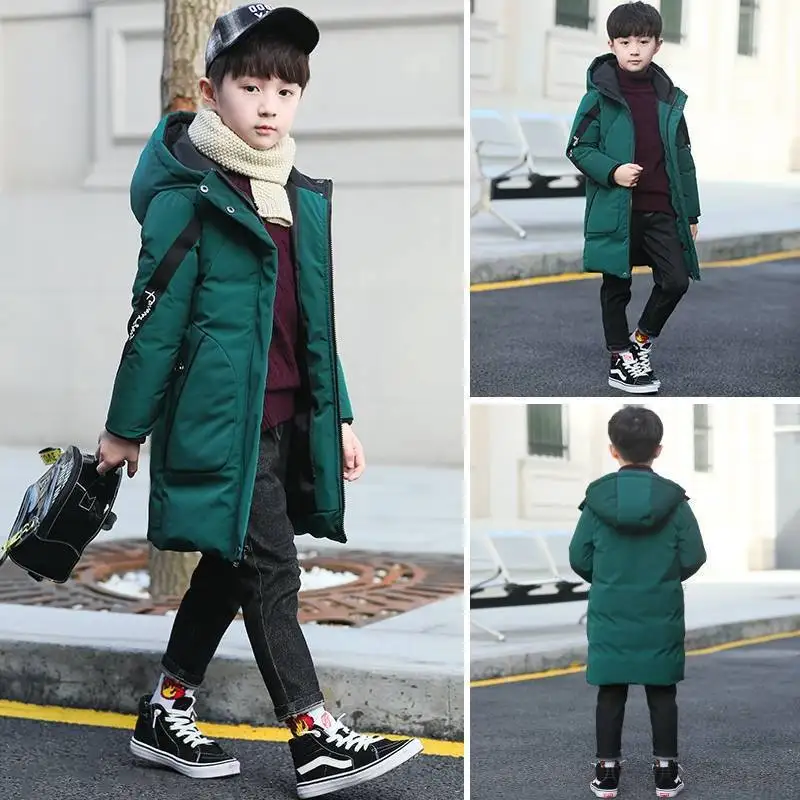 2024 New Big Size Very Keep Warm Winter Boys Jacket Teenager Mid-Length Plus Velvet Thickening  Hooded Cotton Coat For Kids