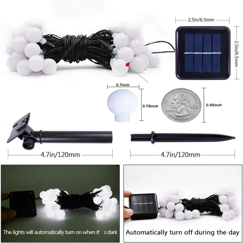 Solar String Lights Outdoor Waterproof USB Globe String Light With 8 Modes Lighting Solar Powered Lamp for Garden Yard Decor