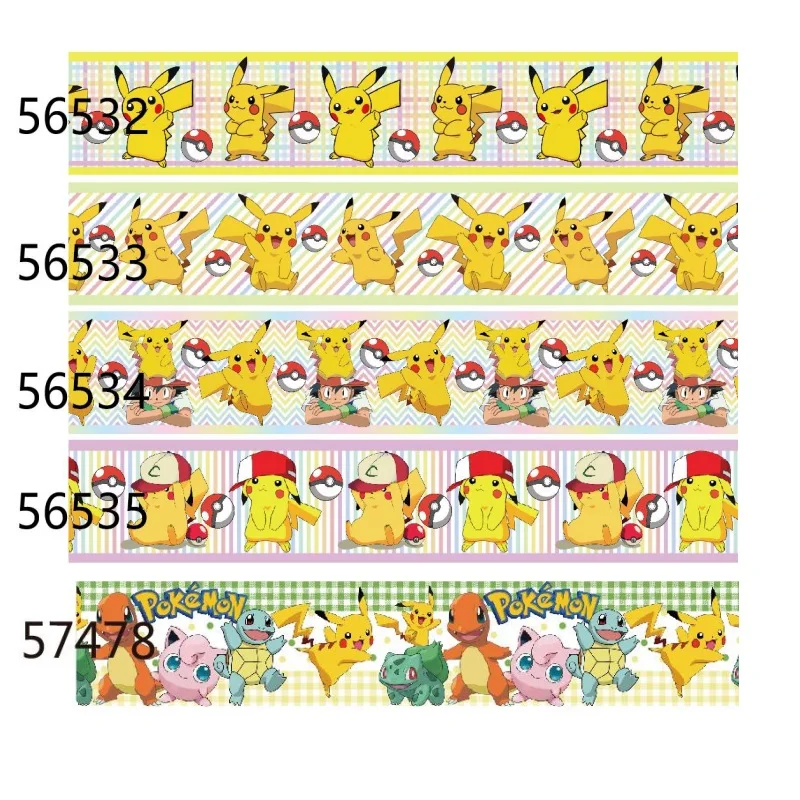 (10yards) Pokémon Grosgrain Ribbon Printed Japanese Cartoon for Holiday Hairbows Sewing Accessories Craft Materials