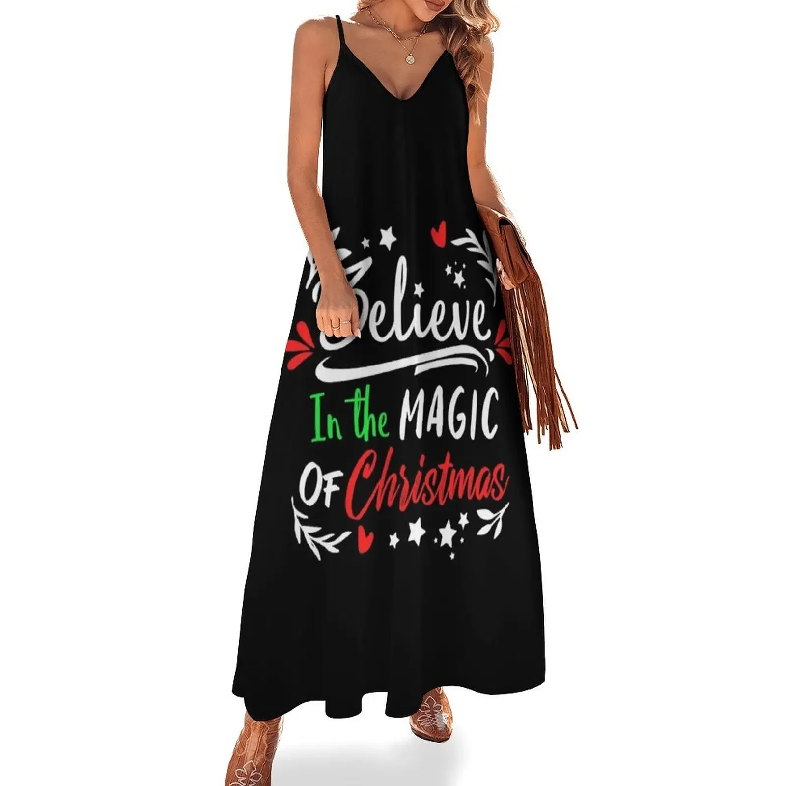 Believe In The Magic Of Christmas typography Sleeveless Dress cute dress clothes for woman beach dresses