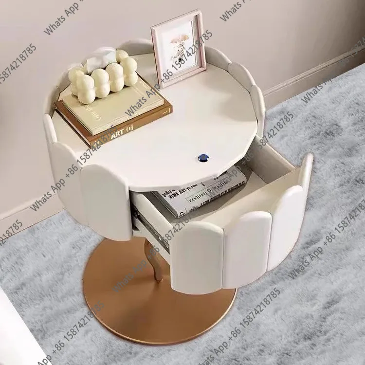 Simple fashion art small bedside table intelligent induction designer cream with lamp French storage bedside