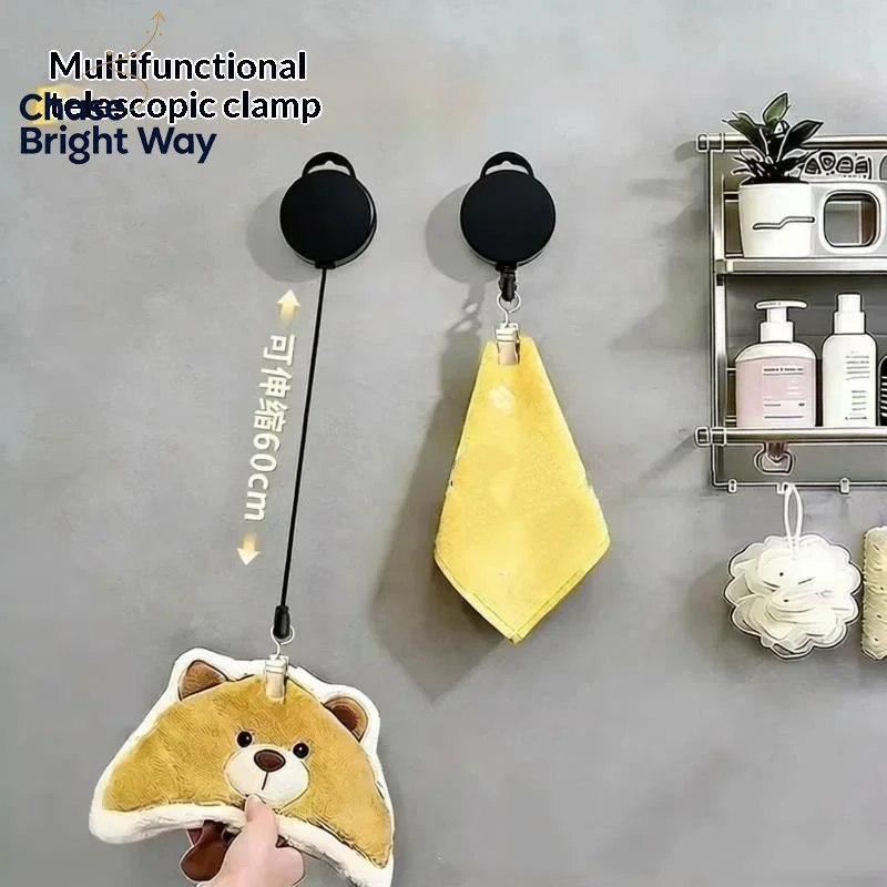 Automatic Retractable Towel Rack No Punching Self Adhesive Wall Holder Damage Free for Small Bathroom Balcony Use