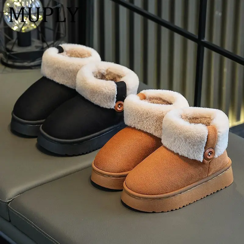 Children Winter Snow Boots Baby Cow Suede Upper Warm Boots With Thick Plush Boys Girls High-top Snow Boots For Cold Weather
