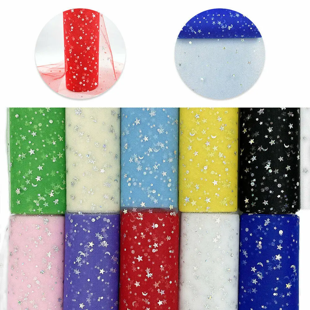 15cm x 10 Yards/Roll Star Moon Tulle Roll Fabric Spool Tutu Wedding Decoration Baby Shower Organza DIY Birthday Party Material