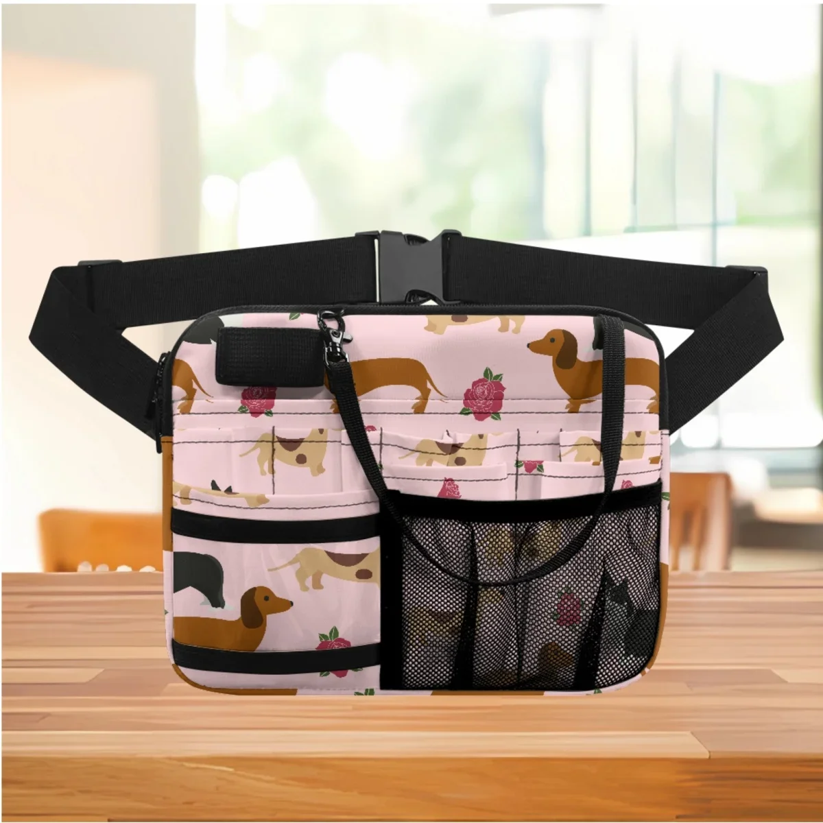 Riñonera de enfermera para mujer, bolsa organizadora de enfermería, correa de cintura ajustable, bolsos de cadera, lindo diseñador Floral de dibujos animados, Dachshund