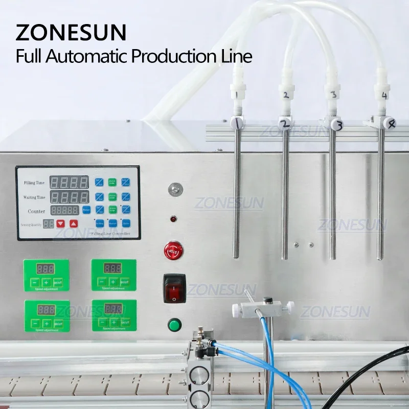 ZONESUN ZS-FAL180C7 U รูปร่างสายพานลําเลียงน้ําผลไม้เครื่องดื่มปั๊ม Peristaltic ของเหลวบรรจุอัตโนมัติเครื่องติดฉลาก Capping