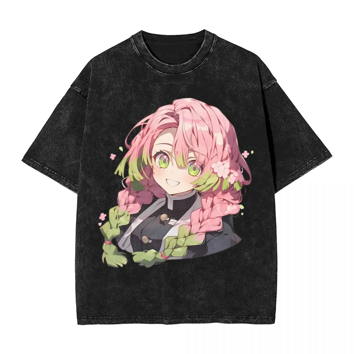 Washed T Shirt Cute Love Demon Slayers Hip Hop T-Shirt Harajuku Nezuko Streetwear 100% Cotton Printed Tops Tee Shirt Men Women