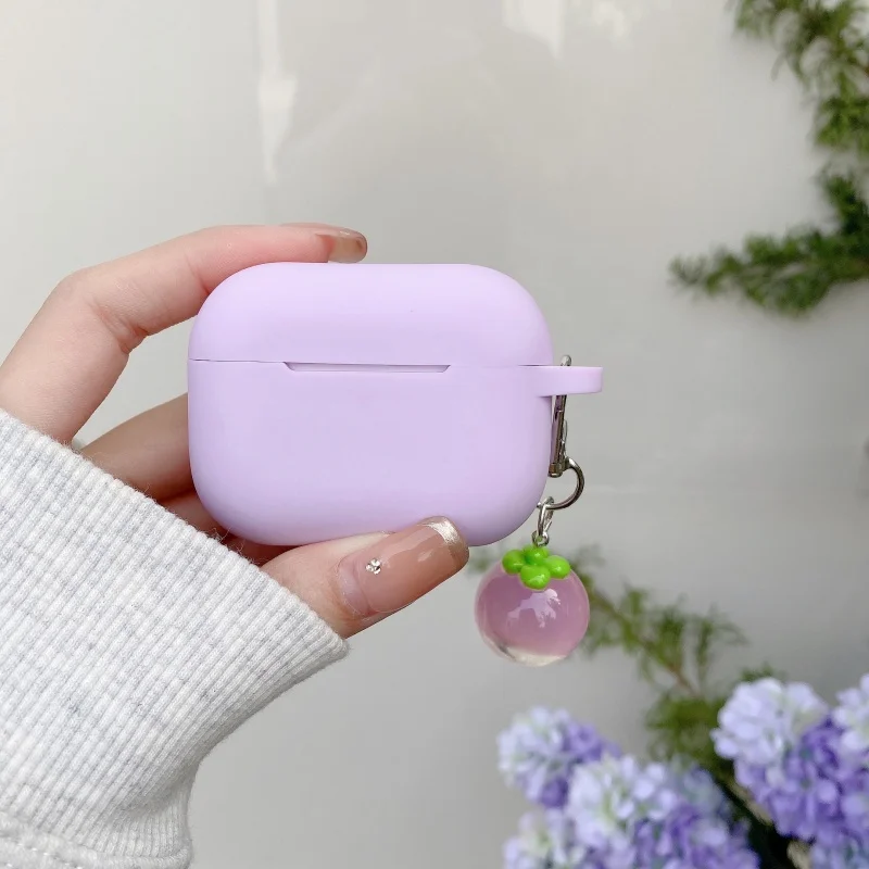 Lavender Purple Silicone Earphone Case with Pendant for Airpods 1, 2, 3, 4, Pro, Pro2, Pro3 - view 5
