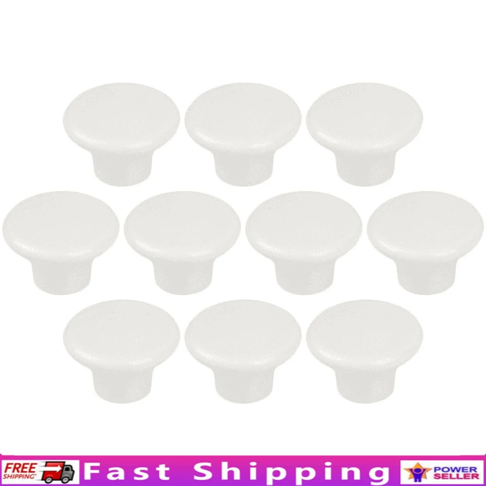 

White Round Mushroom Knobs Plastic 10 Pack Kitchen Bathroom Furniture Durable Easy Installation Multi-Purpose Reusable Hardware