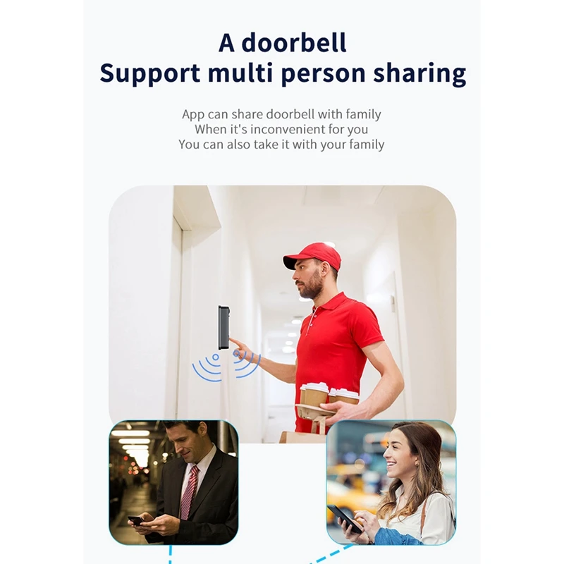Дверной звонок с визуальным звонком, умный видеодомофон с 125 °   Широкоугольное HD-видео ночного видения поддерживает облачное хранилище