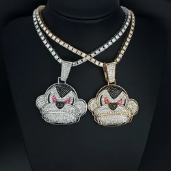 Unisex Hip Hop Rhinestone Monkey Pendant Twist Rope Tennis Chain Necklace Fashionable Hiphop Animal Jewelry for Rapper Gift
