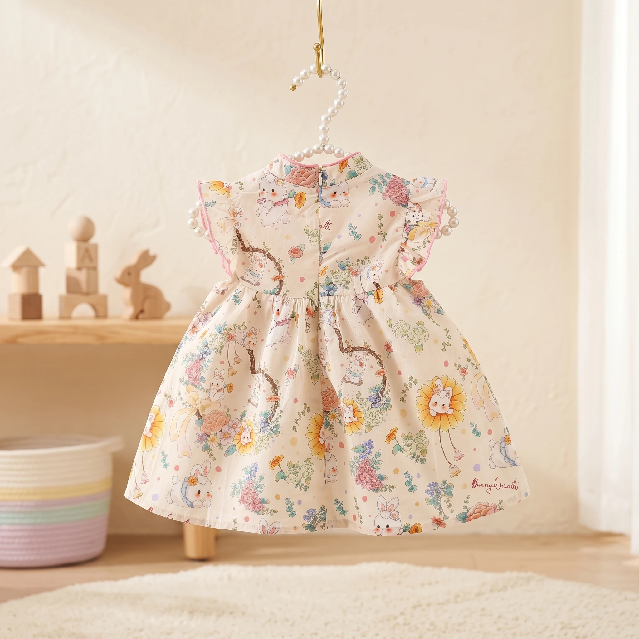 0-4 Years Old Chinese Style Baby Girl Dresses Adorable Rabbit Children Dresses Unique Button Kid Clothes Fashion Toddler Costume