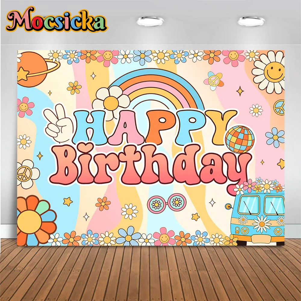 Mocsicka фон для дня рождения с маргариткой девочкой в стиле бохо Радужный цветок автобус блестящая Звезда Декор Детский Малыш для фотостудии