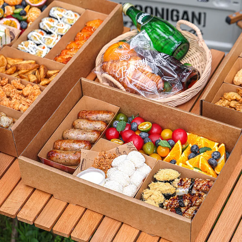 Customized. Picnic Box Disposable Packing Lunch Box Spring Outing Camping Internet Celebrity Kraft Paper Barbecue Snack Box Dire