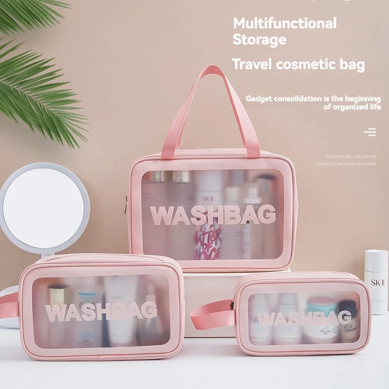 

PU matte makeup bag, waterproof transparent toiletry bag, large capacity portable storage bag, travel beach storage bag