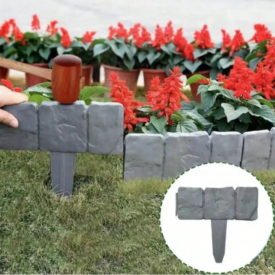 Plastic Faux Stone Fence for Garden Decoration, Lawn Edging, Flower Bed Edging, Faux Stone Garden Fence