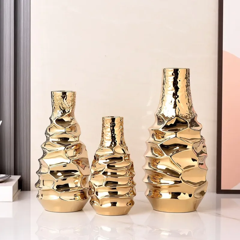 Simple Modern Gold Plated Glazed Silver Ceramic Vase Home Decoration Crafts Business Advertising Gifts Spring