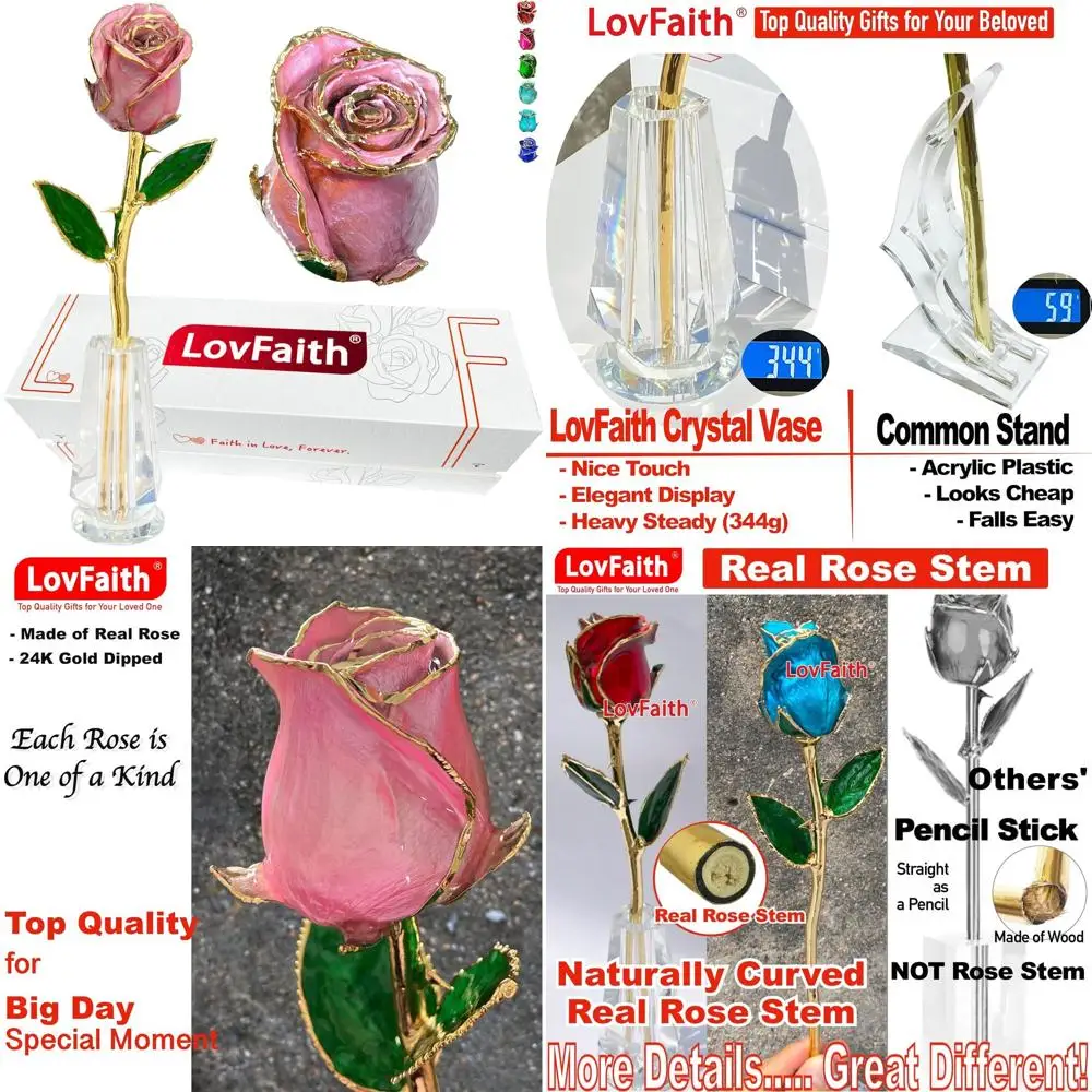 

24K Gold Dipped Real Rose with Crystal Stand - Perfect Anniversary, Birthday, or Christmas Gift for Wife, Mother
