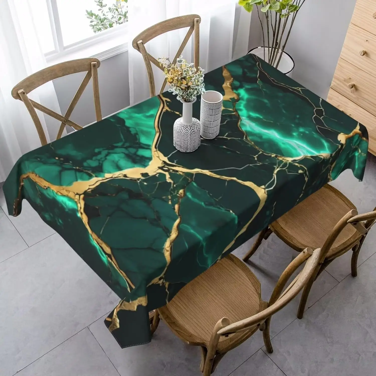 Marble Texture Rectangle Tablecloth Holiday Party Decor Reusable Cyan Green Gold Marble Table Cloths Kitchen Dining Table Decor