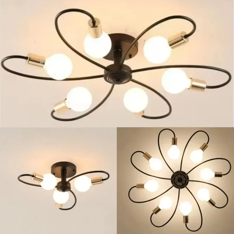 Popular Design 3 Heads Iron Ceiling Light for Living Room Lighting Black Golden Ceiling Light Fixture for Home Hotel Decoration