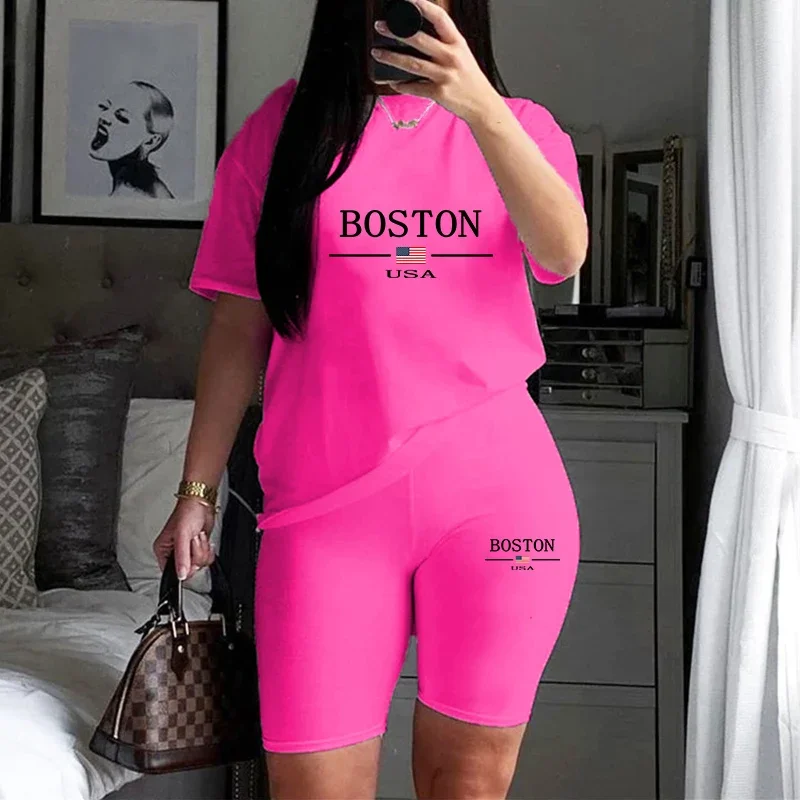 

Летний женский спортивный костюм, повседневные шорты для бега, комплект из 2 предметов, футболки с городским принтом, шорты, наряды, женский короткий костюм High Street