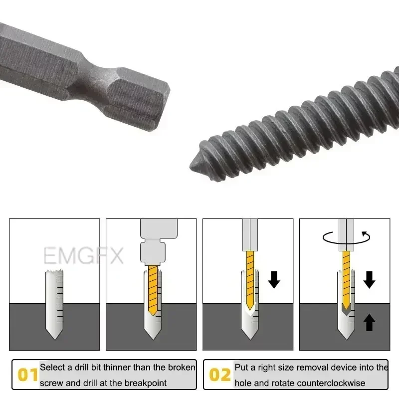 5PCs Damaged Screws Extractor Set Screw Extractors Drill Bit Left Hand Bit Power Tool Reverse Tool for Broken Stripping Screws