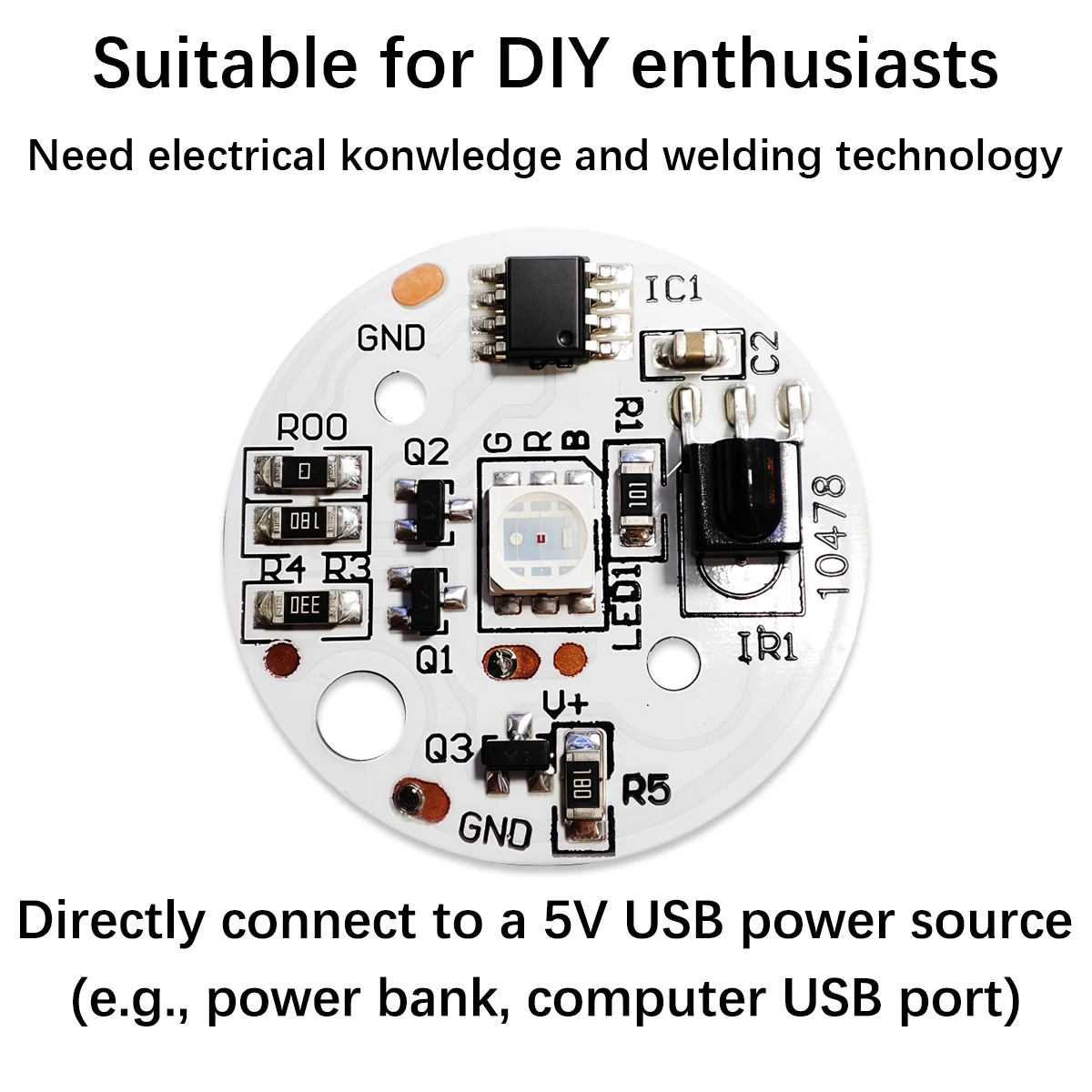 6LEDs 5V LED Lights Plate 4 Modes 16 Colors RGB Lamp Board 2W Colorful Gradient Source IR 24-Key Wireless Remote Switch on/Off