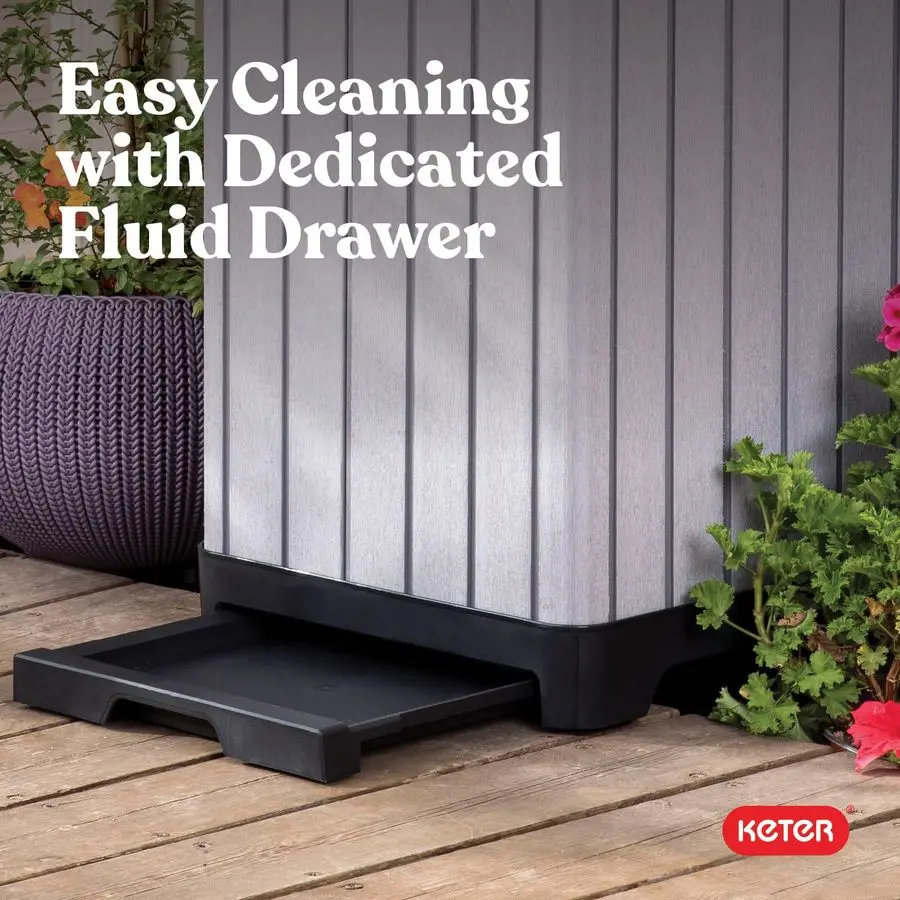 

Rockford Resin 38 Gallon Outdoor Kitchen Trash Can with Lid and Drip Tray for Easy CleaningPerfect for Patio Dining, Grey