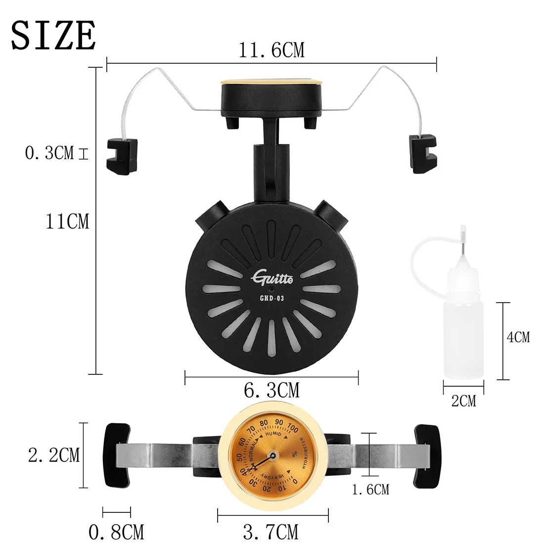 Portable Guitar Humidifier with Hygrometer Guitar Accessories ABS+Metal Soundhole Humidifier for Classical / Acoustic Guitar