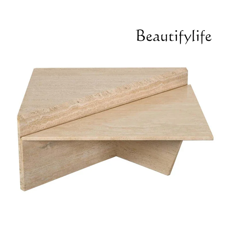ENF Eco-Friendly Custom Modern Living RoomItalian Luxury Travertine Coffee Table - Wabi Sabi Style Minimalist Set