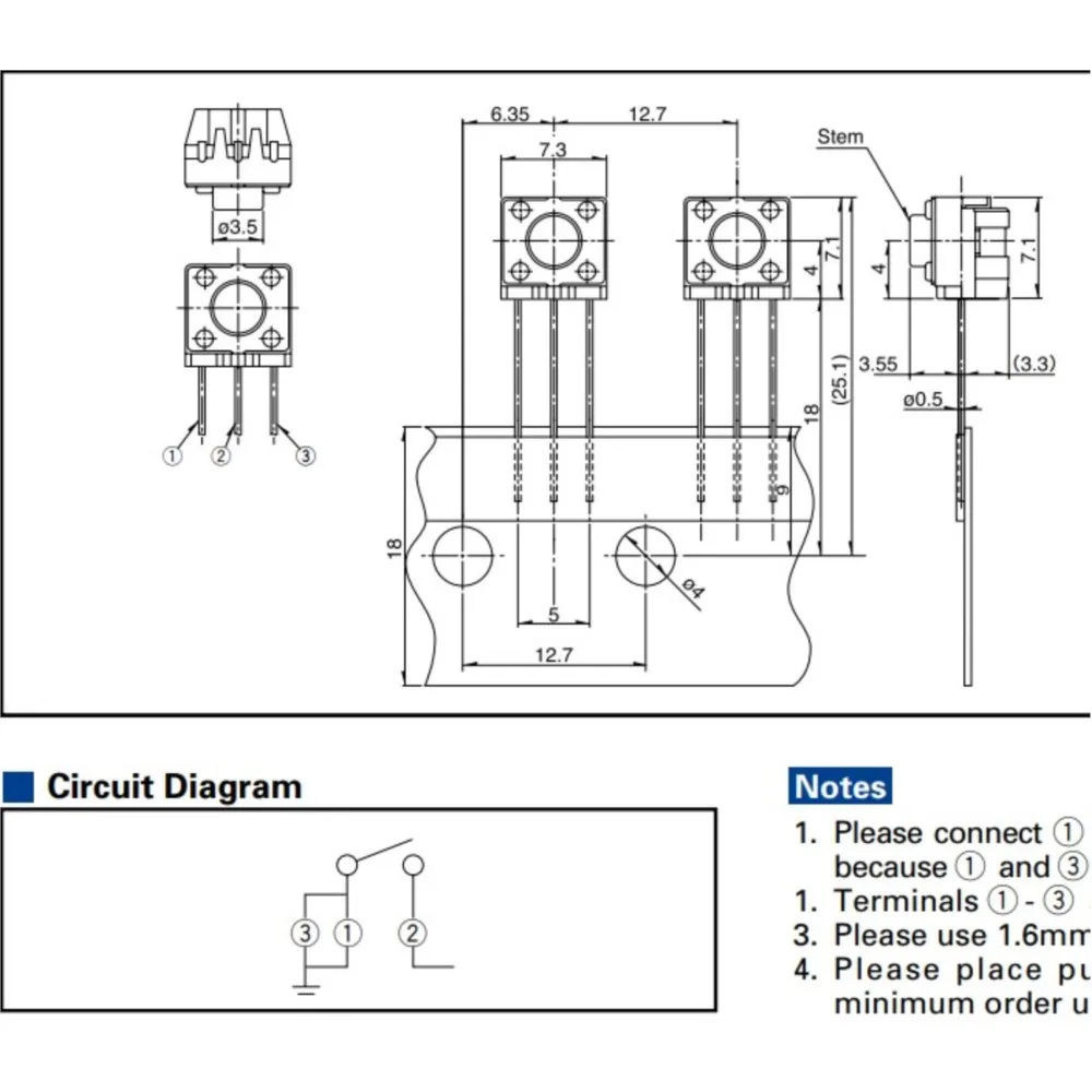 5Pcs Japanese Side Touch Switch Small Button Light Force Long Foot 3 Feet Side Press Button Switch Micro-movement Horizontal